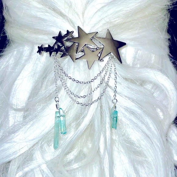 ☆𖣘☆Handmade By Me ☆ Star Silver Alloy & Crystal Barrette Hair Accessory☆𖣘☆ - Picture 3 of 5